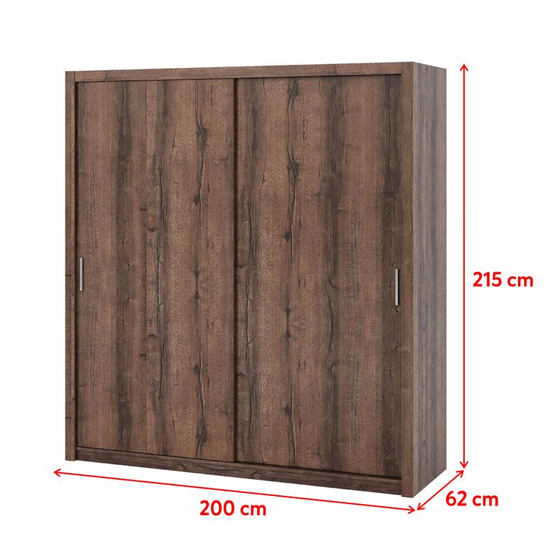 Frazierii 2 Door Wardrobe, 215cm H x 200cm W x 62cm D, Monastery Oak