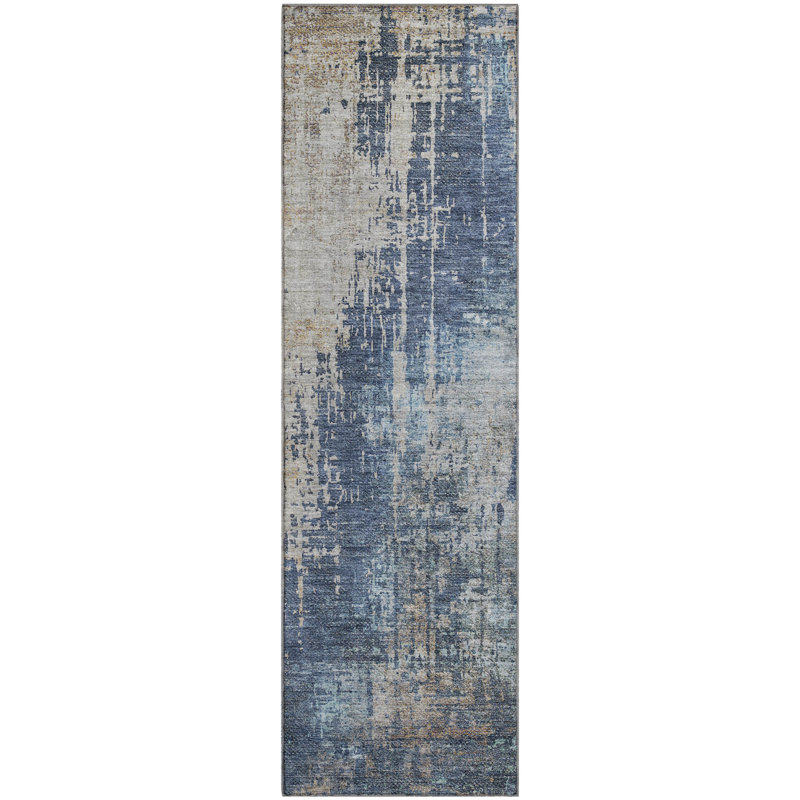 Tapis bleu marine de qualité supérieure lavable à la machine Prisco, Tapis de couloir 2 pi 3 po x 7 pi 6 po