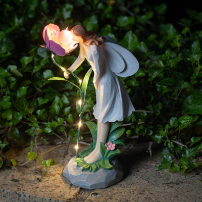 Ange de jardin à DEL, fleur rose