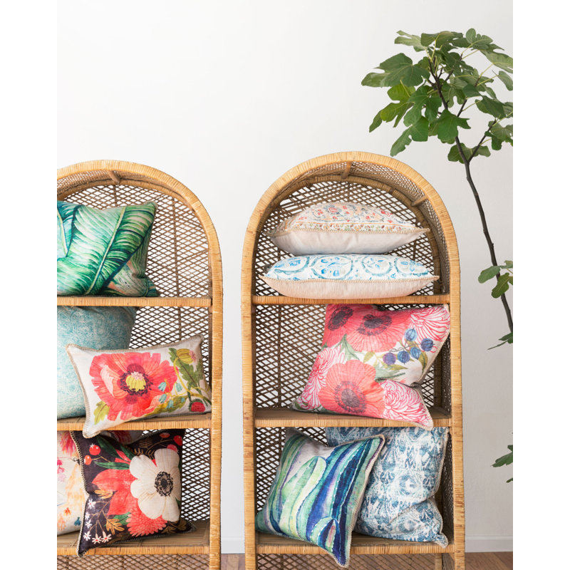 18" x 18" Multicolor Botanical Pattern Pillow Cover with Down
