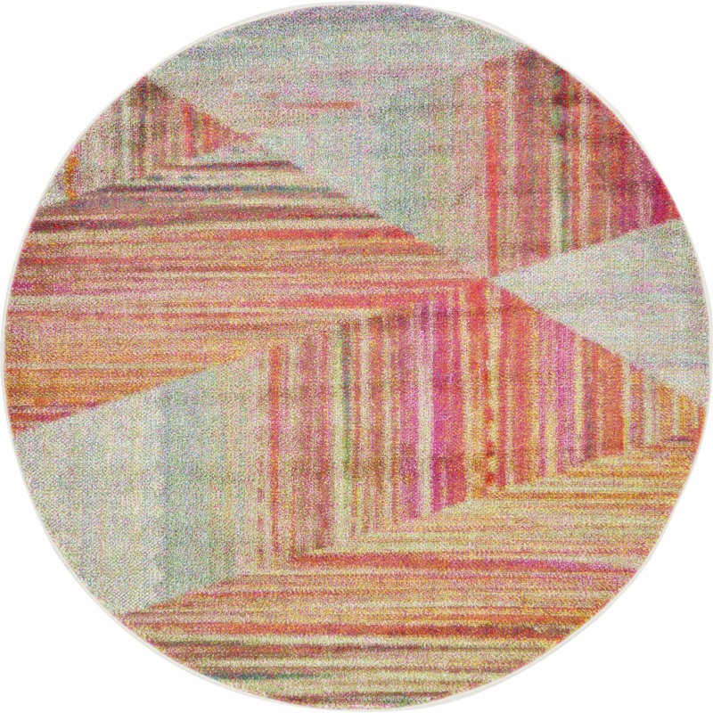 Tapis rose à motif abstrait Haelf, Rond 8 pi