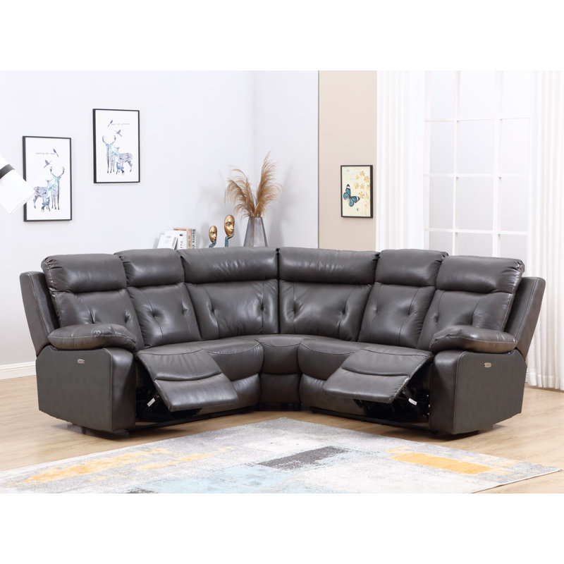 Canapé modulaire inclinable de 160 po Dimitre, Similicuir gris foncé, Électrique