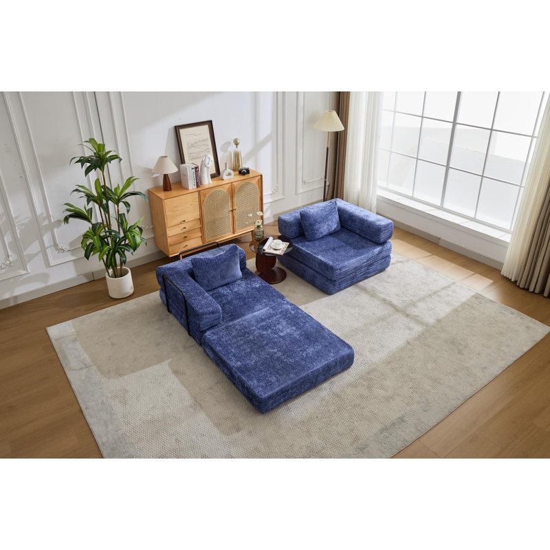 Convertible floor Compression Sofa bed with fixed frame, Dark Blue