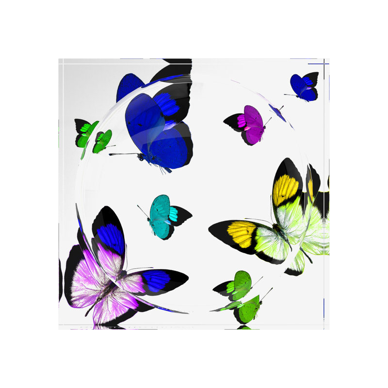 Plat à papillons en acrylique avec papillons, Bleu acide