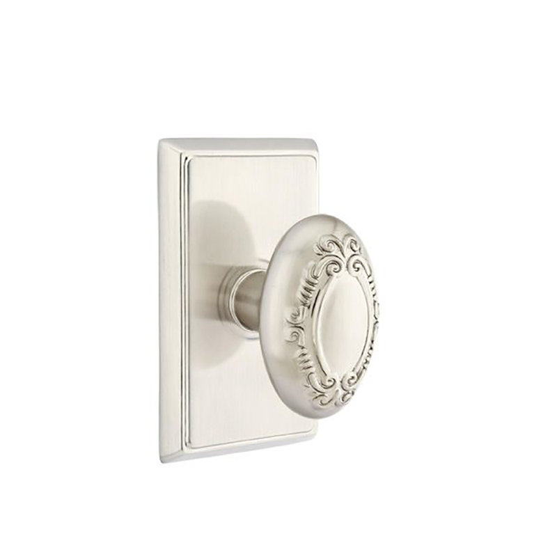 Ensemble de boutons de passage Emtek avec rosette rectangulaire et bouton Victoria, Nickel satiné