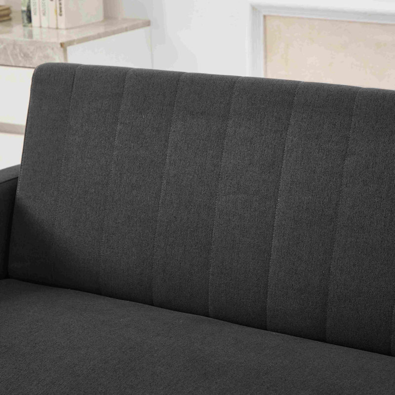 Lateresa 54'' Small Loveseat Pull-Out Sofa Bed - Adjustable Backrest With 2 Soft Pillows, Black