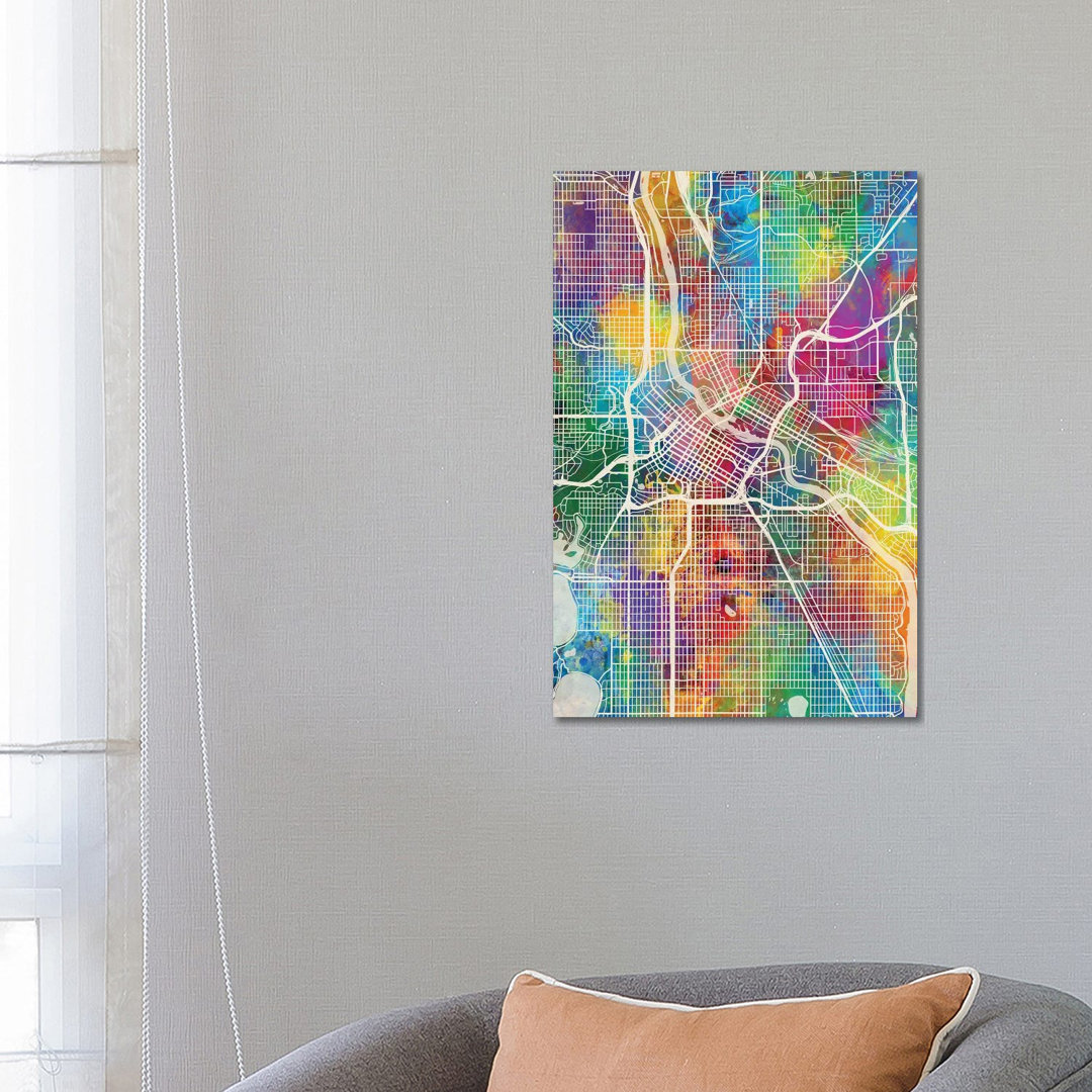 Minneapolis Minnesota City Map I by Michael Tompsett - Wrapped Canvas Gallery-Wrapped Canvas Giclée