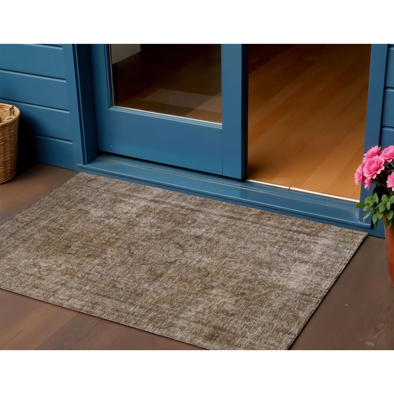 3' X 5' Brown And Beige Medallion Washable Indoor Outdoor Area Rug