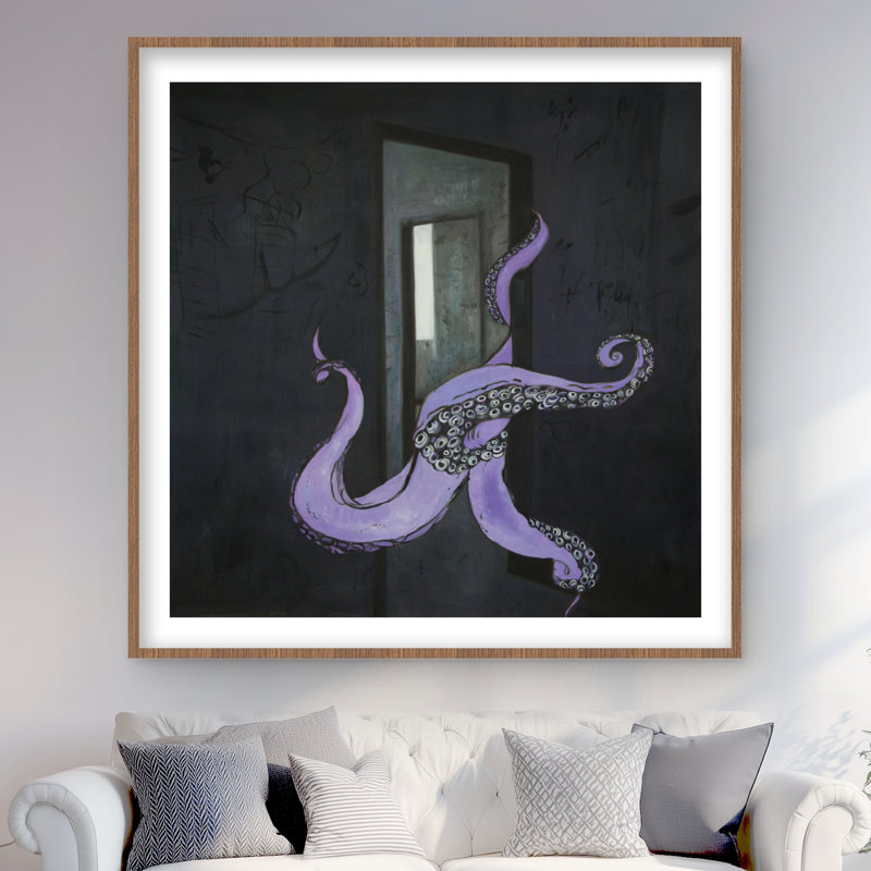 Octopus Street Art | «Aquatic Animals», reproduction d'art encadrée, Brun