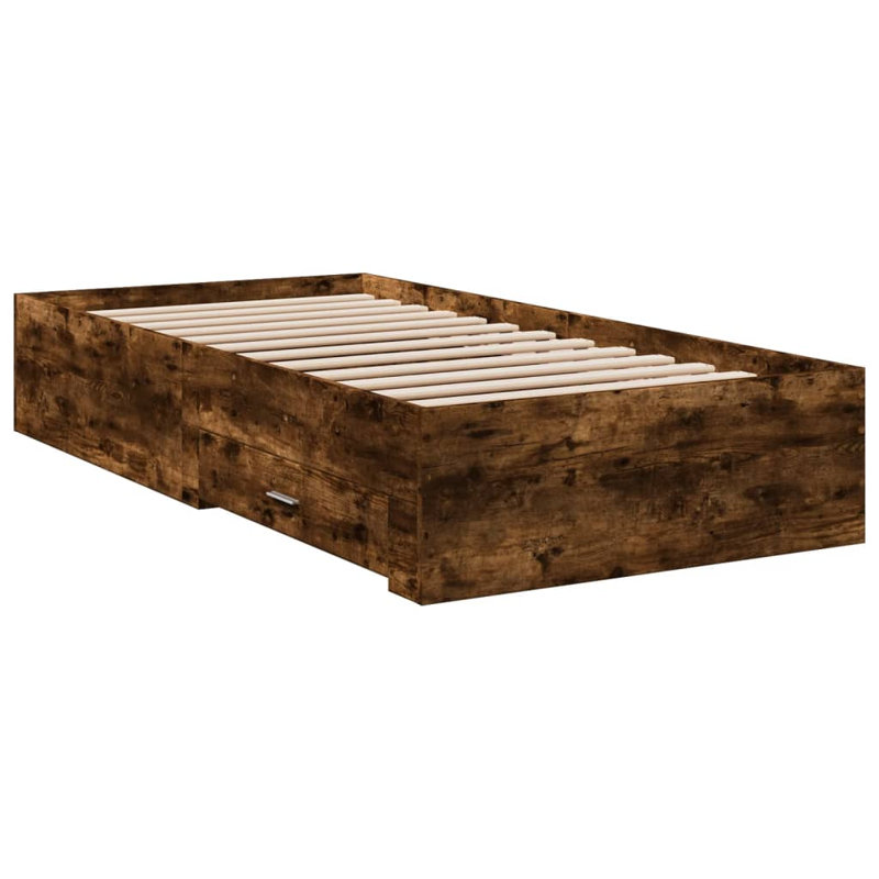 Vidaxl Bed Frame With Drawers Engineered Wood, Smoked Oak, Single (3')