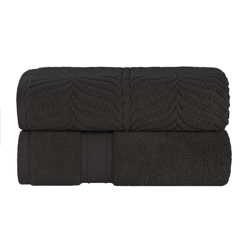 Telemanus Chevron Zero Twist Solid and Jacquard Cotton Bath Sheet, Black