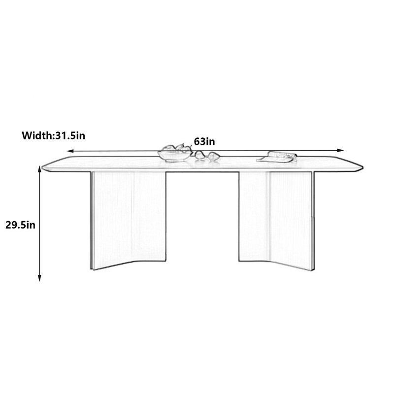 Modern Marble Dining Table Stainless Steel Base, 29.5"H x 63"L x 31.5"W