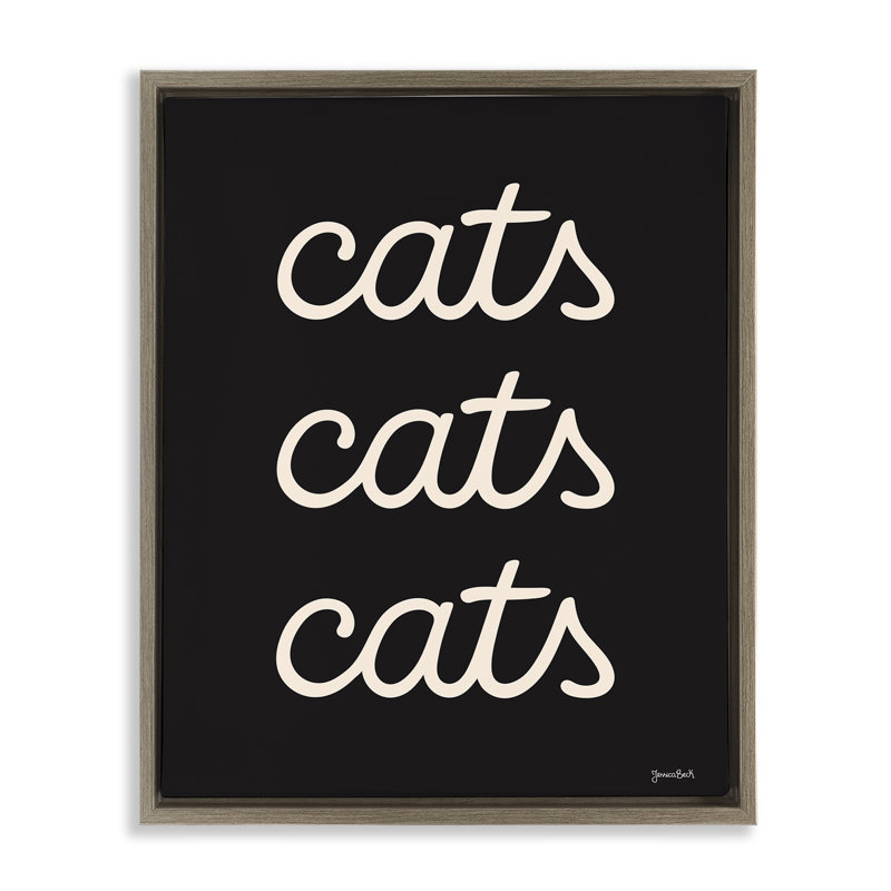 «Cats Repeating Typographie», art mural encadré par Jessica Beck, H 31 po x l 25 po, Cadre flottant orme Montalcino