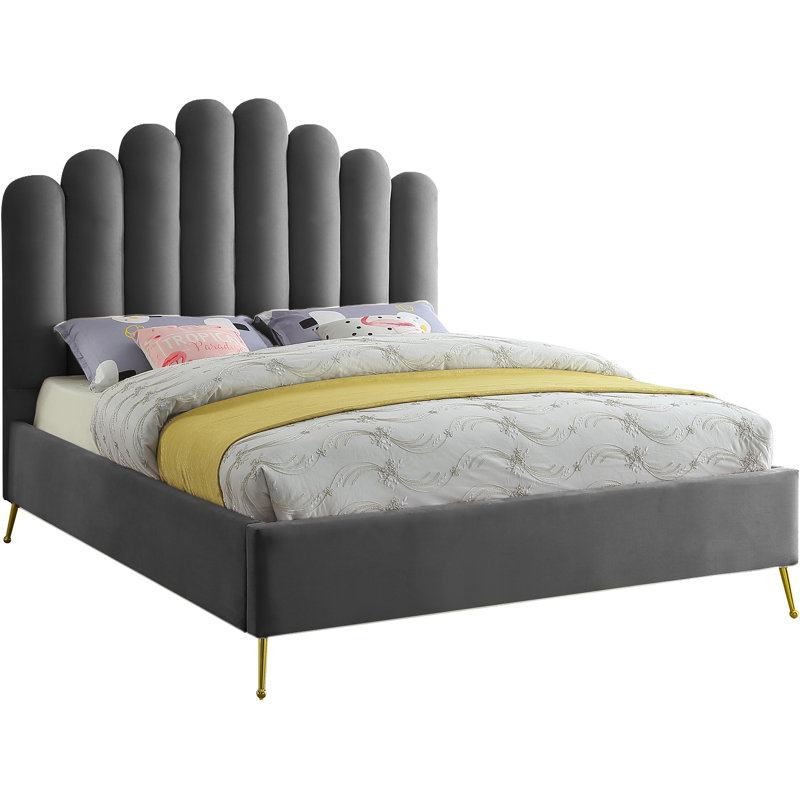 Lit plateforme tapissier Sonette, Très grand, Velours gris