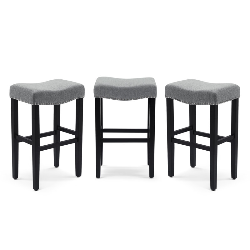 Jameson Upholstered Counter Stool with Solid Wood Frame, Bar Stool (29” Seat Height), Grey/Black