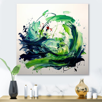 «Green and White Abstract Ink Expression V», art mural abstrait en métal