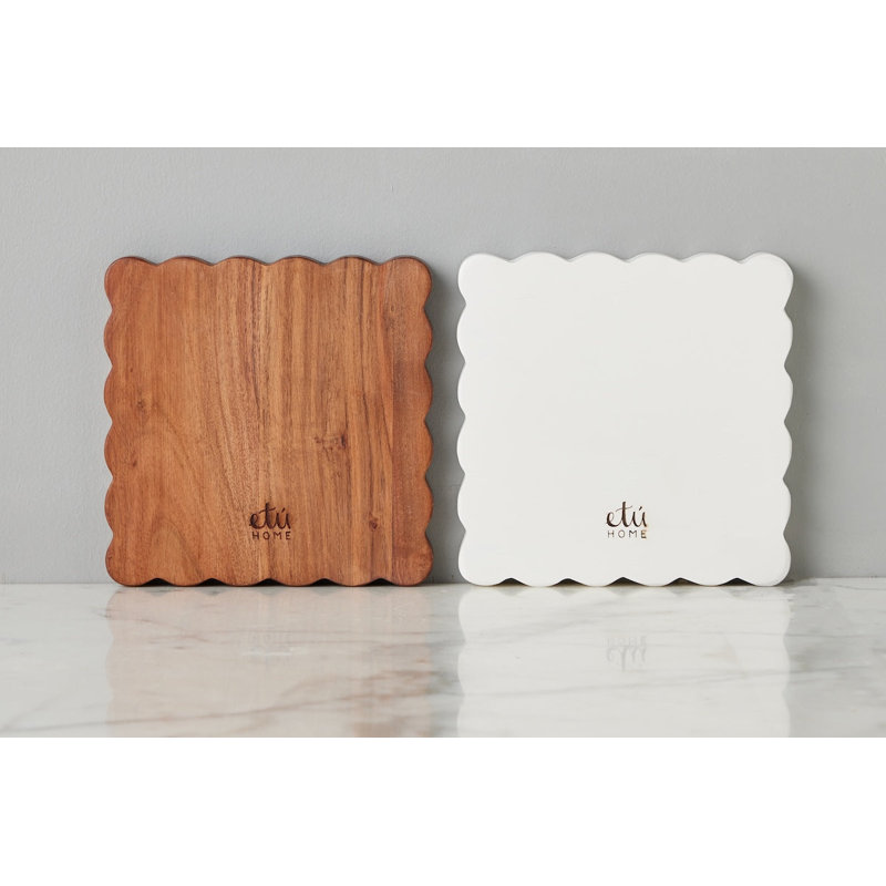 Scalloped Appetizer Cheese Board, White/Natural, Set of 2