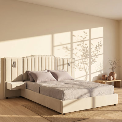Lit plateforme tapissier capitonné avec velours l 63,25 po x P 81 po x H 12 po Lumiere