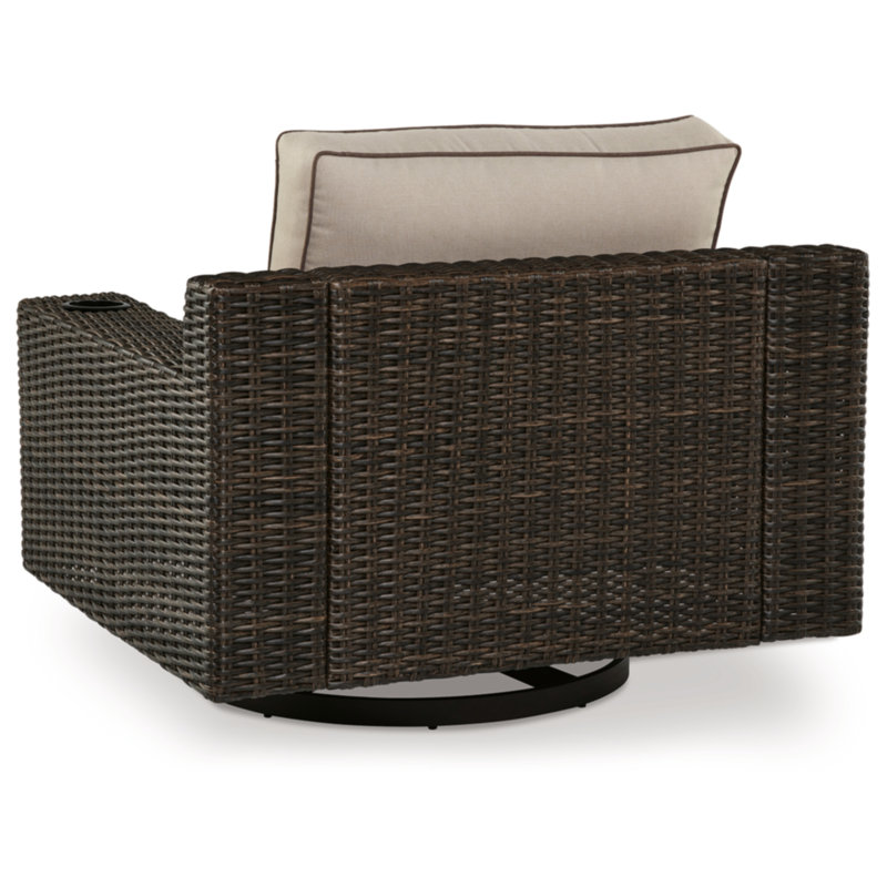 Beige and Brown Outdoor Swivel Lounge Chair with Cushions