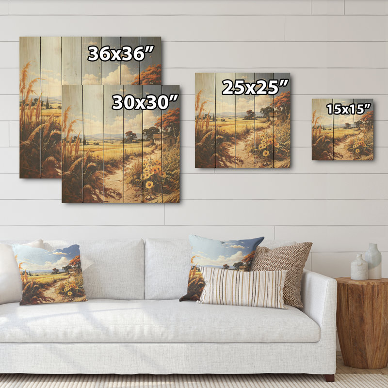 «Countryside Rhapsody I», art mural en bois de ferme sur bois de pin naturel, H 36 po x l 36 po