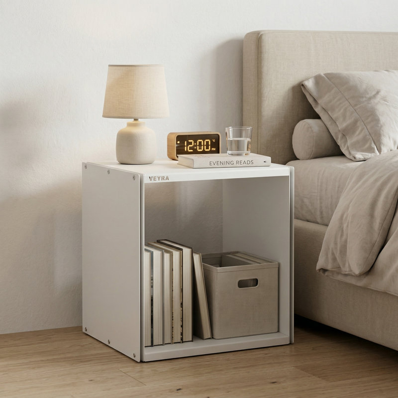 Table d'appoint avec rangement en métal Modern, White