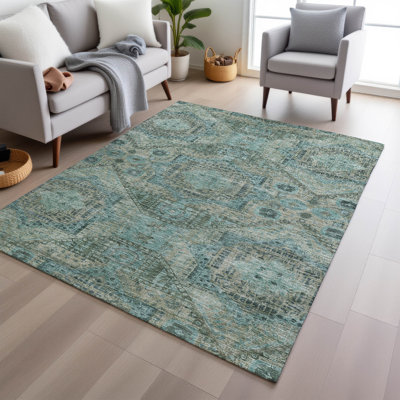Machine Washable Indoor/Outdoor Xhevrie Sage Rug
