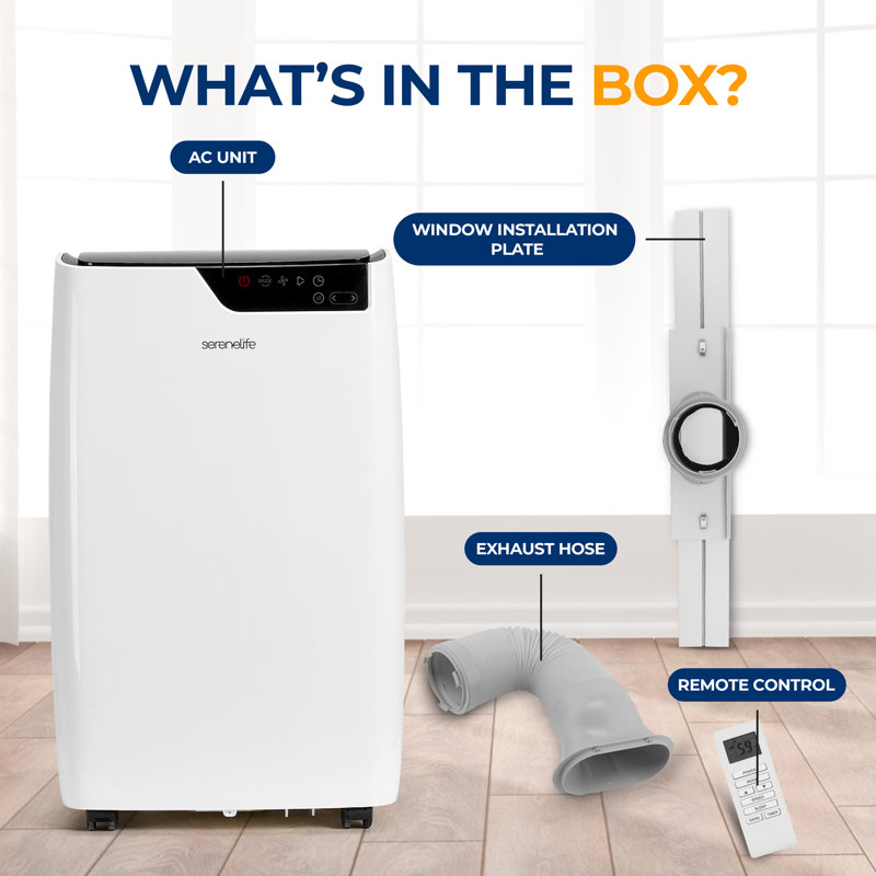 Climatiseur portatif à conduit unique - Capacité de refroidissement de 14 000 BTU (ASHRAE) Unité de climatisation compacte pour la maison avec déshumidificateur intégré et modes de ventilation, avec ensemble de fixation pour fenêtre (blanc)