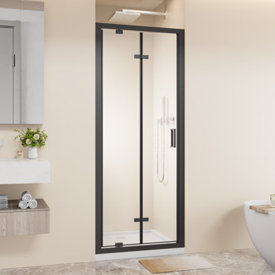 30" X 72" Framed Bi-fold Pivot Shower Door, 1/4" Clear Tempered Glass Space Saving Folding Shower Enclosure With Stainless Steel Handle, Reversible Installation