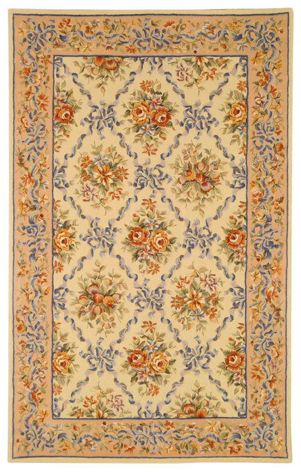 Tapis français ivoire / pêche clair French Tapis, Rectangle 5 pi x 8 pi
