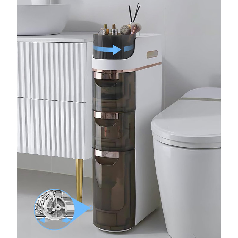3-Tiers Slim Bathroom Storage Cabinet, Waterproof Narrow Floor Cabinet With Tissue Box And Wheels, Skinny Storage Organizer With Drawers For Small Spaces, Bathroom, Kitchen, Bedroom, 6.7?