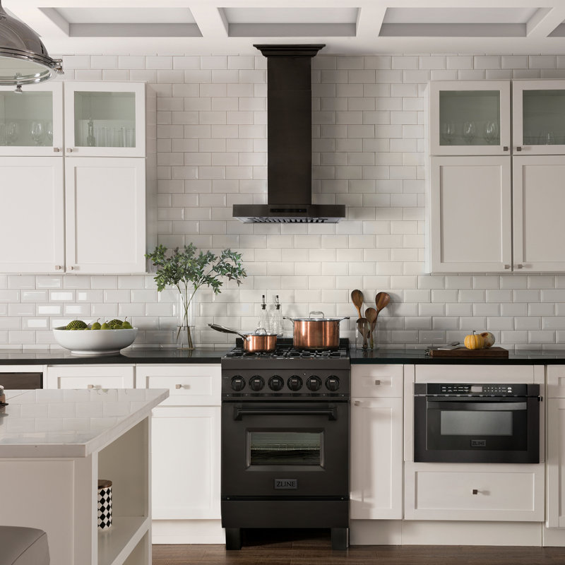 24" KE 400 CFM Convertible Wall Mount Range Hood, Black Stainless Steel