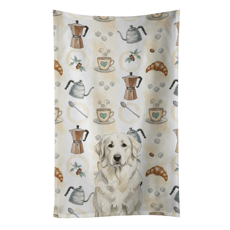 White Great Pyrenees Coffee Bar Kitchen Towel, White Great Pyrenees