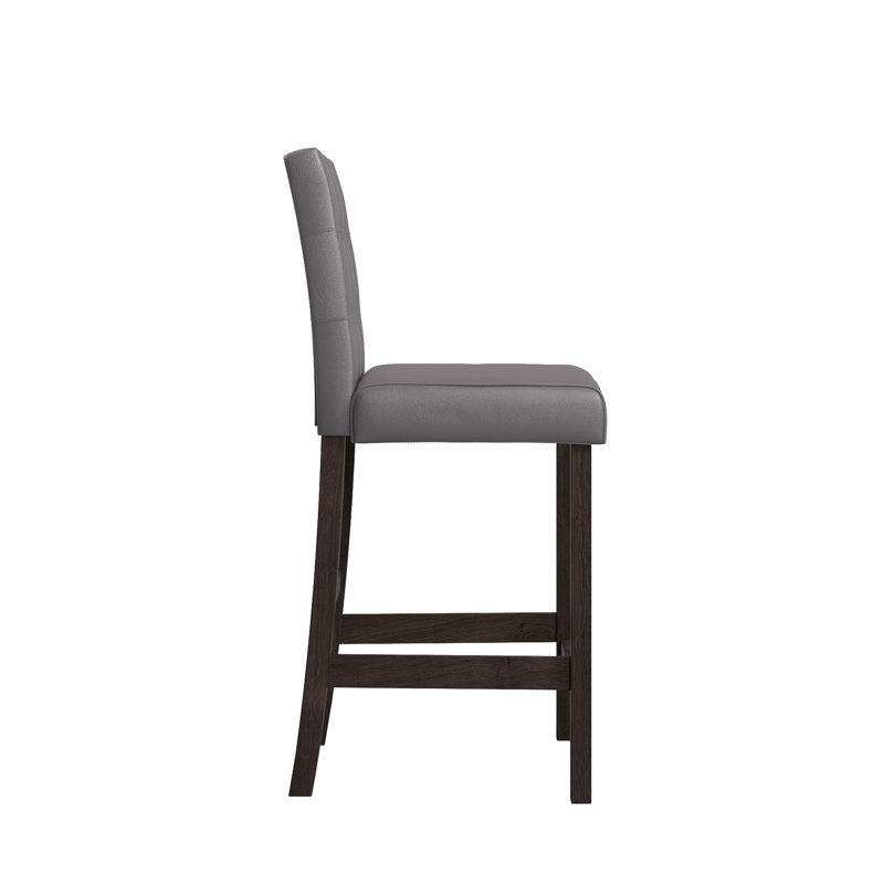 Table de bar grise et 4 tabourets, ensemble de conception transitionnelle, siège à 100%, hauteur de siège de 26 po, pieds de 21 po, dimensions de 19 po x 17,5 po, grille, + blanc, bois massif avec durabilité, dossier