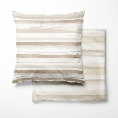 Modern Accent Pillow - Beige And White Soft Linen Fade Striped Printed Throw Pillow