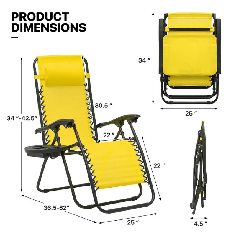 Ensemble de 2 chaises longues d'extérieur pliantes pour l'extérieur Zero Gravity Chairs, Jaune tournesol