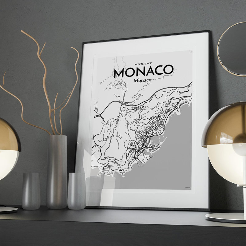 Monaco City Map in Tones 1 Piece Wall Art, 27.6cm H x 19.7cm W x 0.05cm D