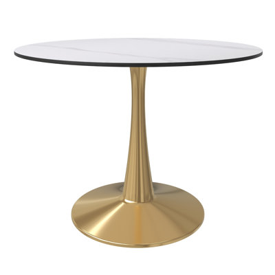  Table de salle à manger Bristol de 40 po avec plateau en pierre frittée et base en acier inoxydable doré - Peut accueillir 5 à 6 personnes pour la cuisine et la salle à manger