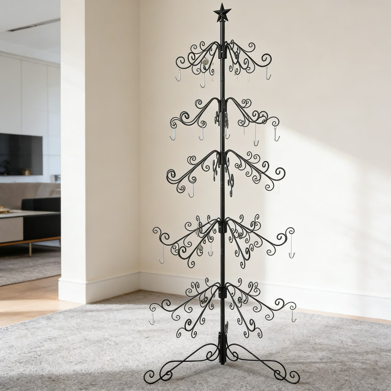 Arbre de présentation ornemental en métal à 6 niveaux avec 144 crochets, support en fer forgé pour décoration des Fêtes, vitrine de cadeaux et décorations toutes saisons