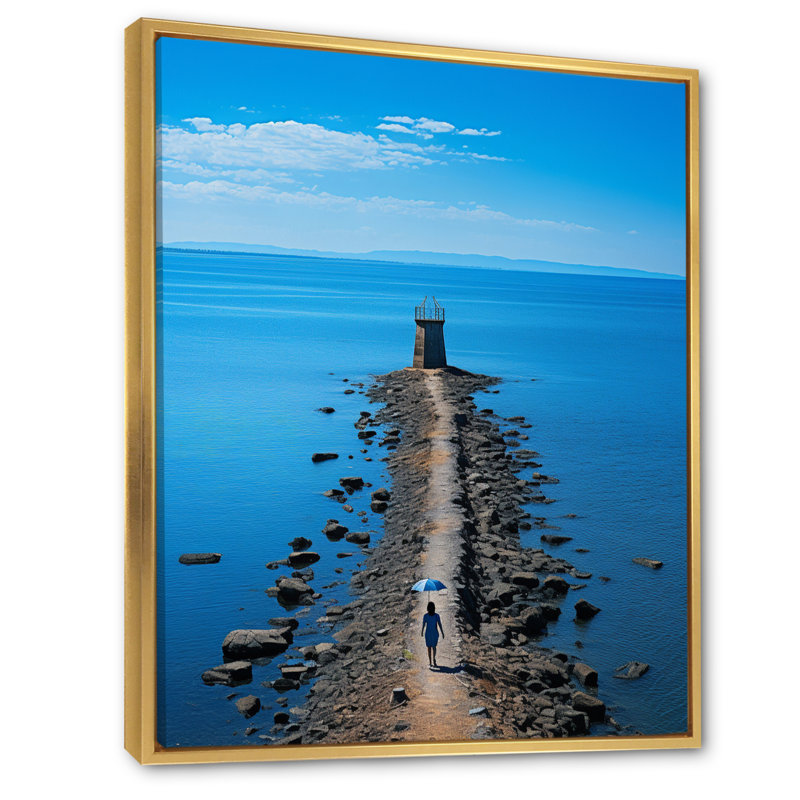 «Coastal Seaside Stroll I» sur toile, H 40 po x l 30 po x P 1,5 po, Cadre flottant doré