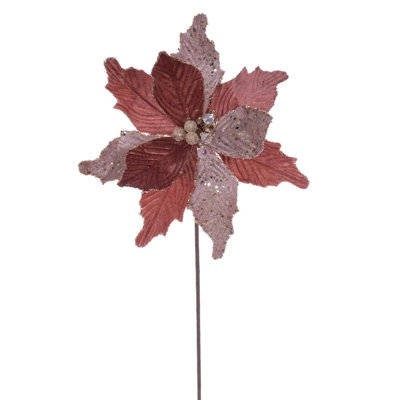 Vickerman 11.5" x 20" Velvet Sugar Poinsettia Stem. It includes three pieces per bag.
