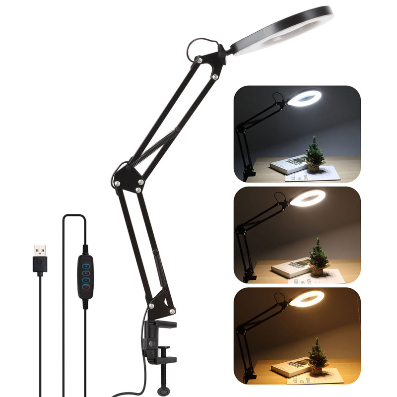 8X Magnifying Glass Desk Lamp Hands Free Magnifier with LED Light and Clamp for Reading, Craft, Repair, Close Work