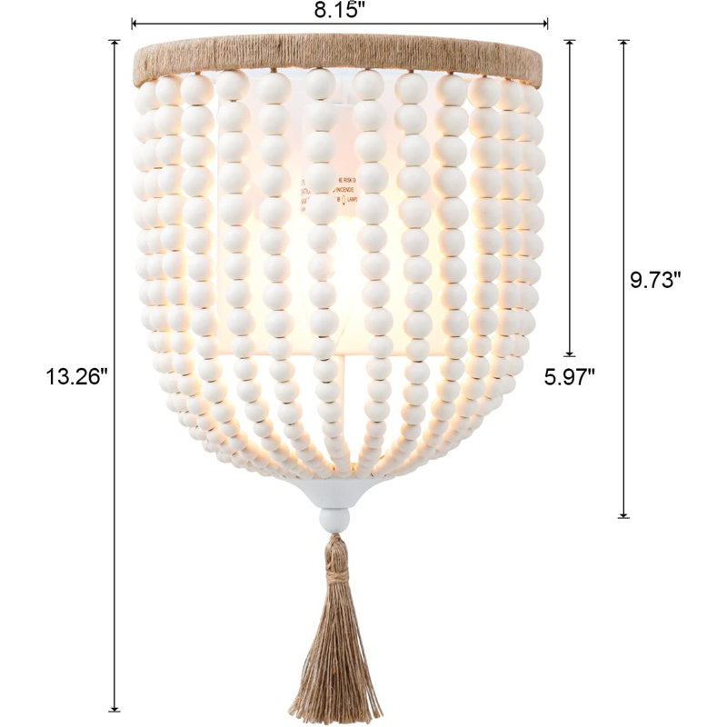 Rustic Boho Wall Sconce Set - Wooden Beaded With Rope Knot Design For Bedroom, Hallway, Bathroom