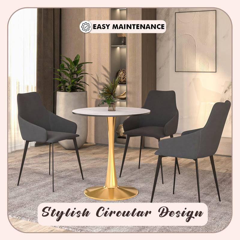  Bristol 24" Round Dining Table with Sintered Stone Top and Black Stainless Steel Pedestal Base - Seats 2-3 Person for Kitchen and Dining Room