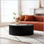 Table basse ronde en faux travertin avec motif en relief-1001903022