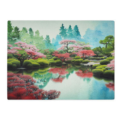 Watercolour Japanese Garden Pond Vol.1  Glass Chopping Board