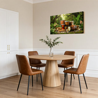Tropical Jungle Drums And Nature Elements Canvas Wrapped Wall Art Oil Painting Print Set Of 1