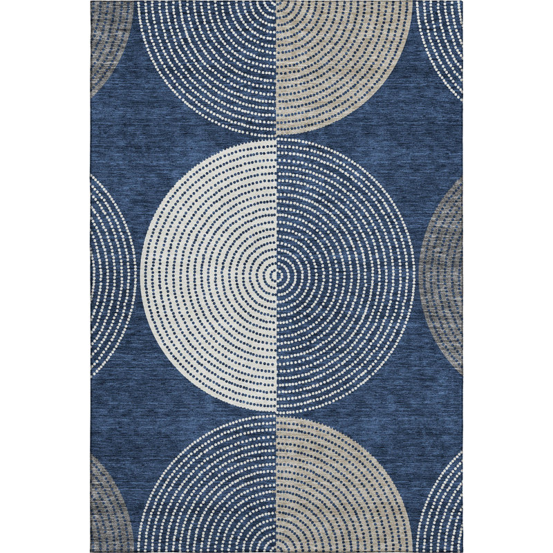 Premium Machine Washable Mayfield AMF2281 Geometric Rug, Navy, 10' x 14'