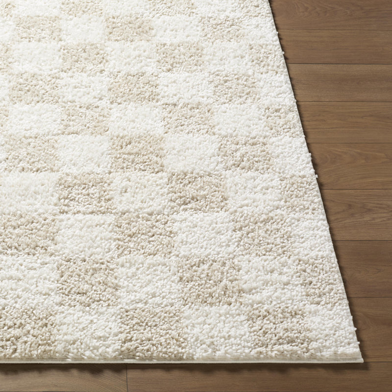  Tapis tissé à la machine Edaline, Rectangle 6 pi 7 po x 9 pi, Blanc/Ivoire