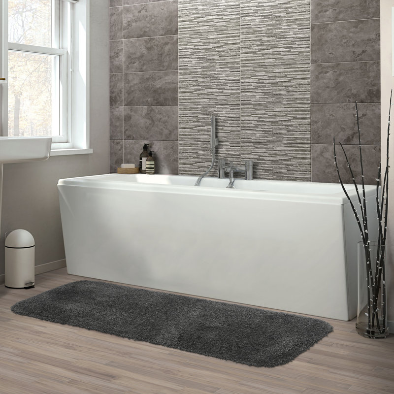 Treye Nylon Bath Rug with Non-Slip Backing, Runner 22" x 60", Dark Gray