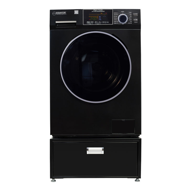 Equator Advanced Appliances 1.62 Cubic Feet Front Load Washer with Steam Wash with Pedestal, Black